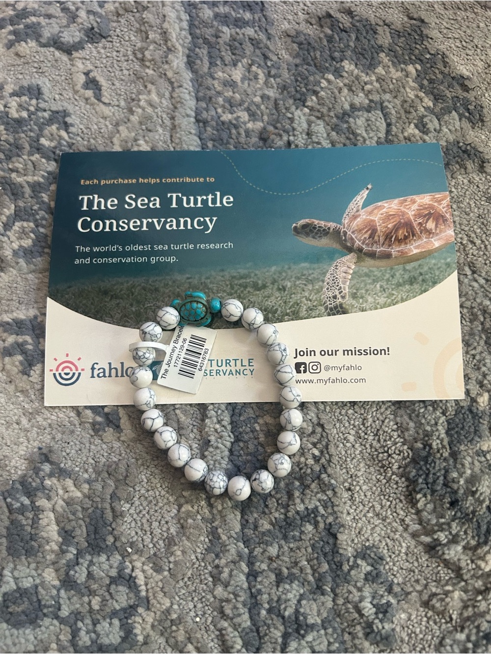 Fahlo Sea Turtle Conservancy White Howlite Bead Bracelet